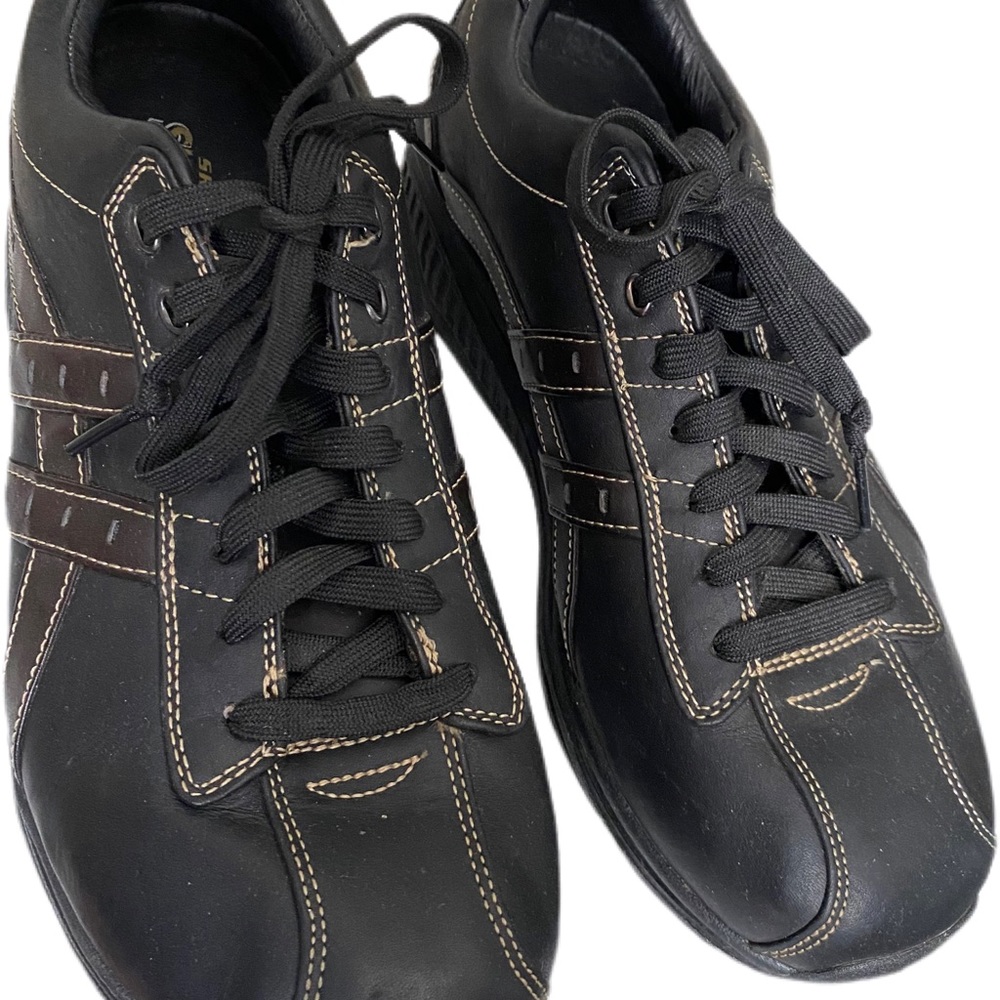 EUC Men's Skechers Shape Ups Lace Up Soft Leather Black Shoes Si…